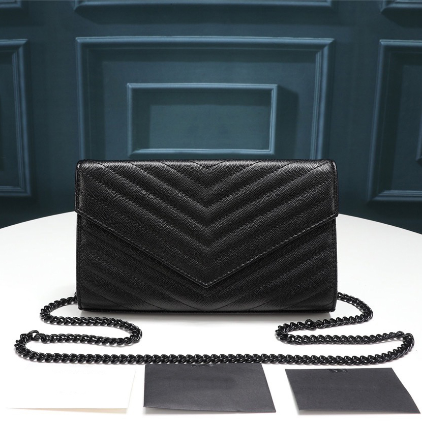 

5A High quality Fashion women's Chains shoulder bag handbag envelope type WOC 3-color Leather wear-resistant texture 2 sizes of detachable messenger belt card slot, Red