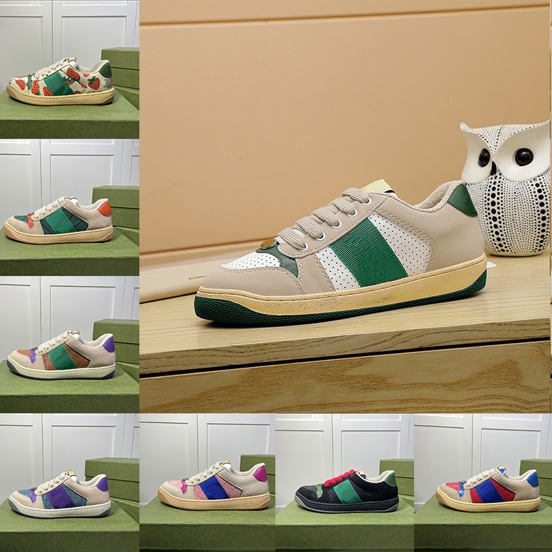 

Monogram Designer Shoes Screener Distressed Vintage Old Style Mens Womens Sneaker Flats Leather Striperd Dirty Green Beige Floral Woman Trainers, 22