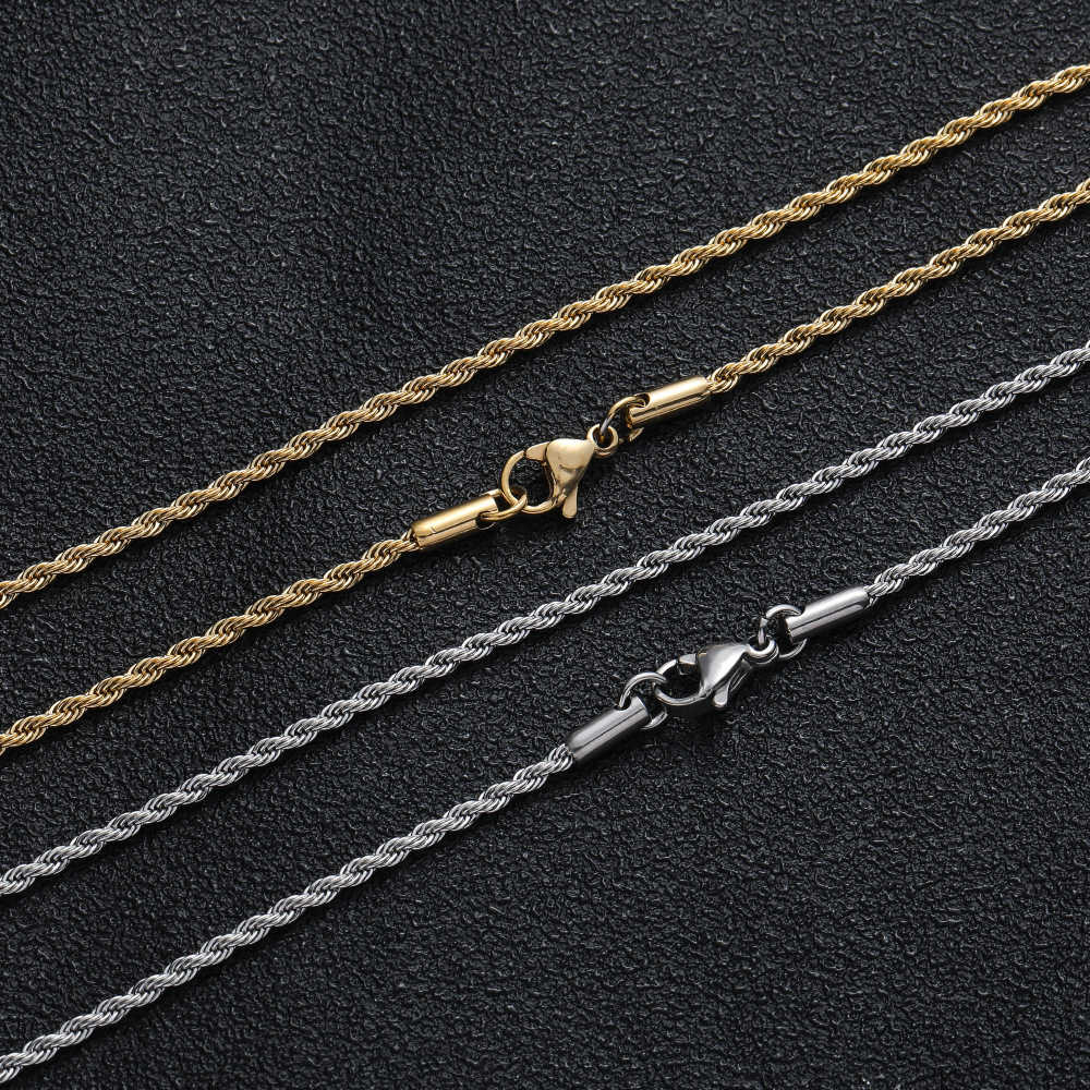 

Hip Hop 18K Gold Plated Stainless Steel 2MM Twisted Rope Chain Women's Choker Necklace for Men Hiphop Jewelry Gift