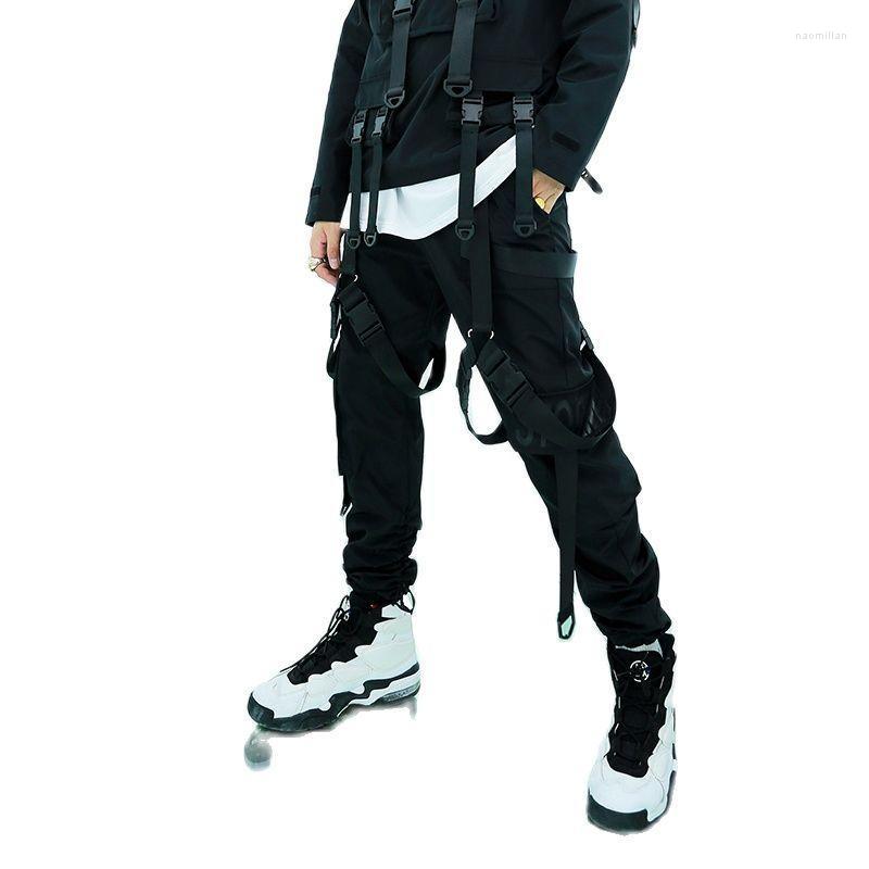

Men' Pants Est Spring Autumn Men Ribbons Multi Buttons Pockets Punk Cargo Street Wear Mens Hip Hop Casual Joggers Tactical PantsMen' Naom2, Black