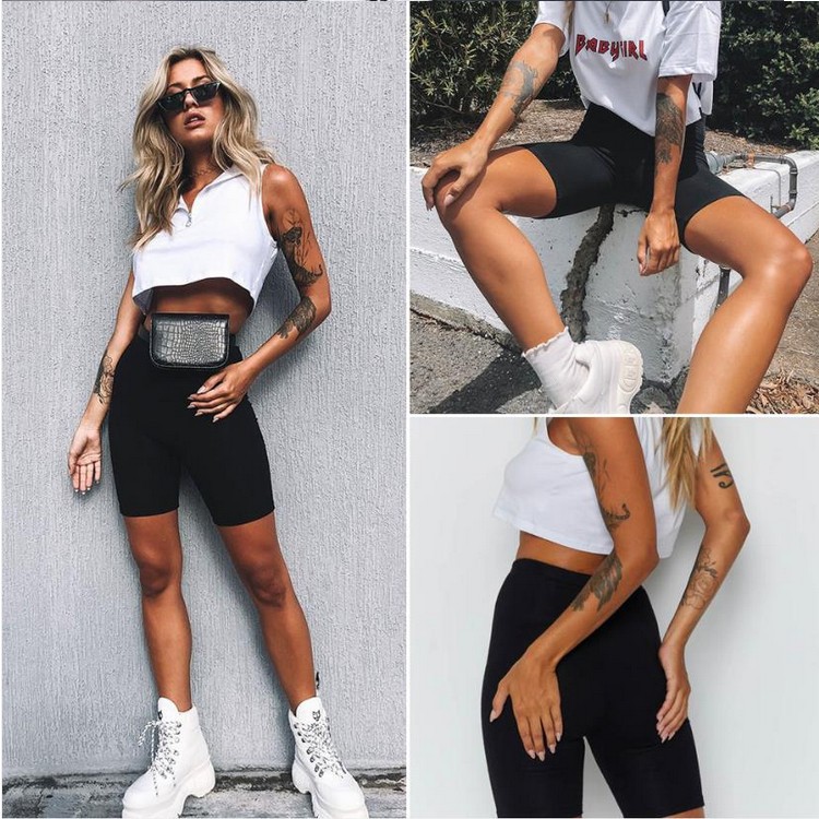

Women Yota Pants Shorts Thin Fitness Skinny Casual High Waist Fashion Biker Shorts Summer Slim Knee-Length Bottoms Black Cycling Short Streetwear, White