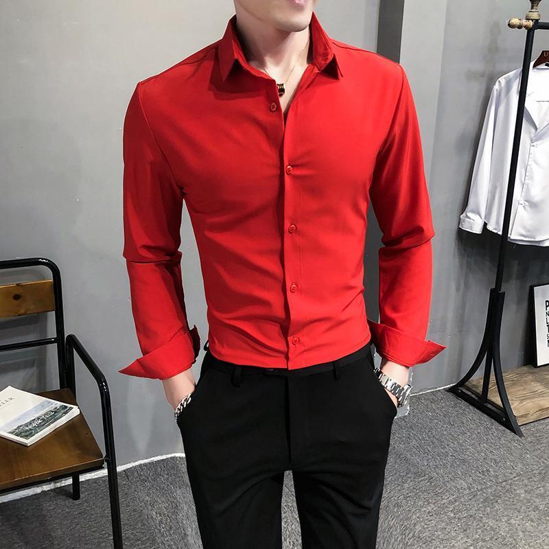 

Men's Dress Shirts Plus Size 5XL British For Men Casual Business Long Sleeved Solid Ropa Hombre Fashion Slim Fit Male Formal Social BlouseMe, White
