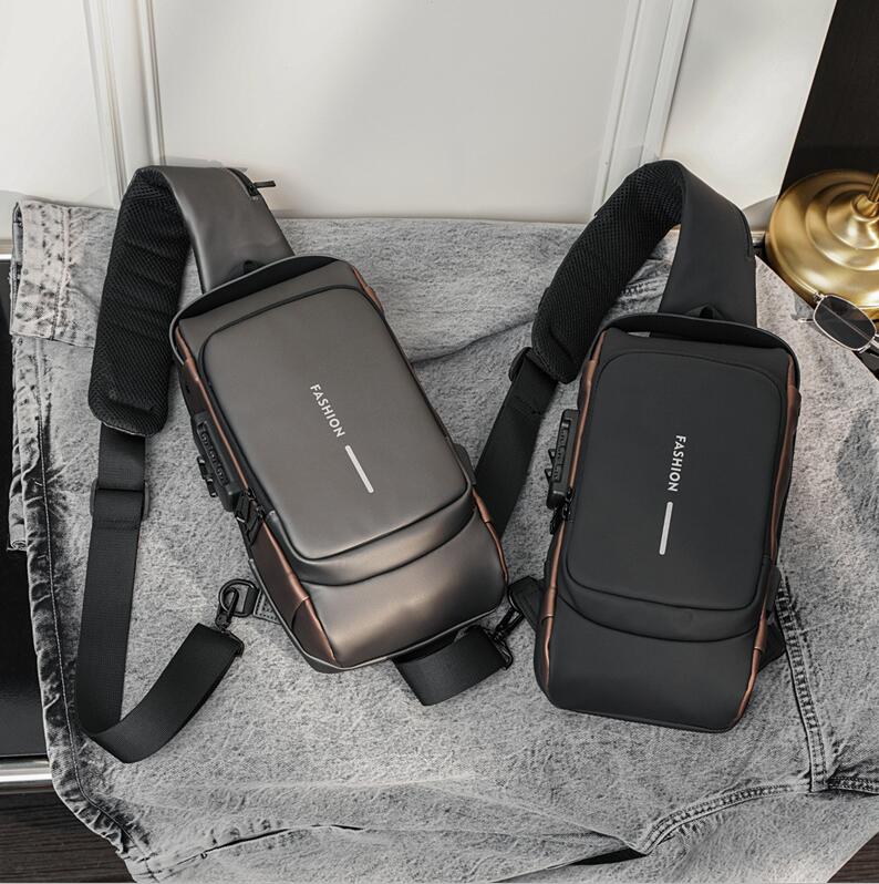 

Wholesale factory leather bags lightweight waterproof wear-resistant Oxford casual backpack street personality contrast leathers punk shoulder bag, Black and gold-7600