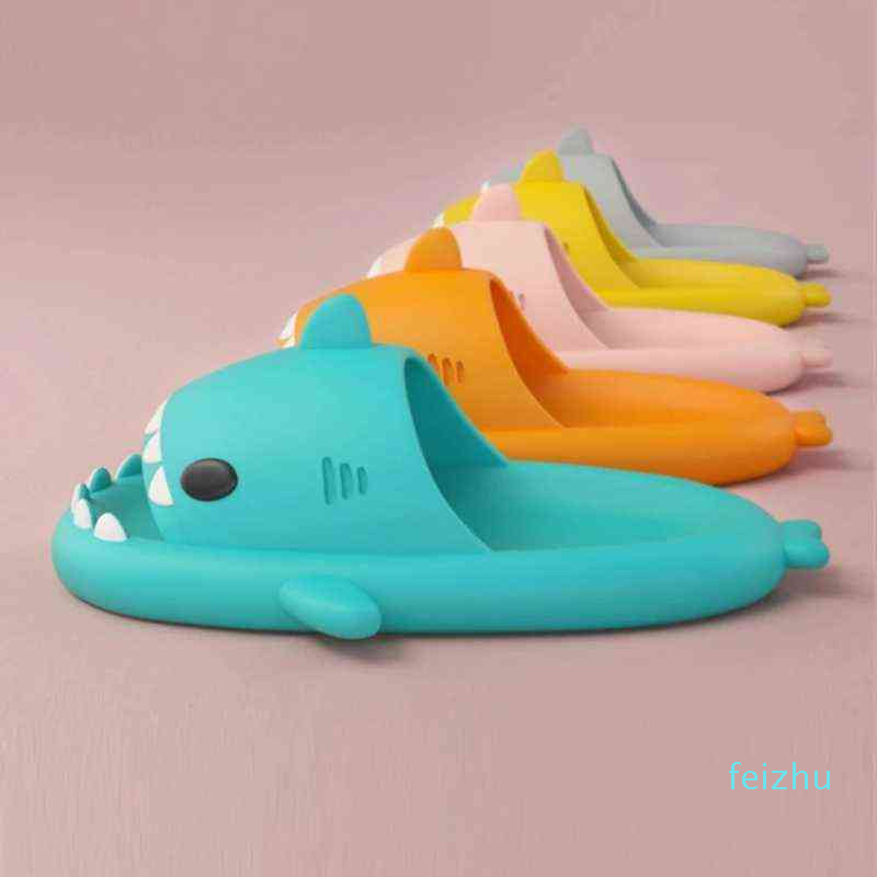 

2022-Summer Lovely Shark Shape Women Slippers Cartoon Couples Slides Beach Sandals Non-slip Soft EVA House Bath Girls Slippers, Dark green