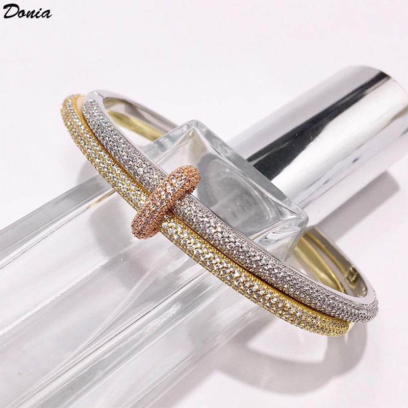 

Donia Jewelry Luxury bangle European and American Fashion Party Exaggerated Double Ring Titanium Micro Inlay Zircon Bracelet Designer With Box