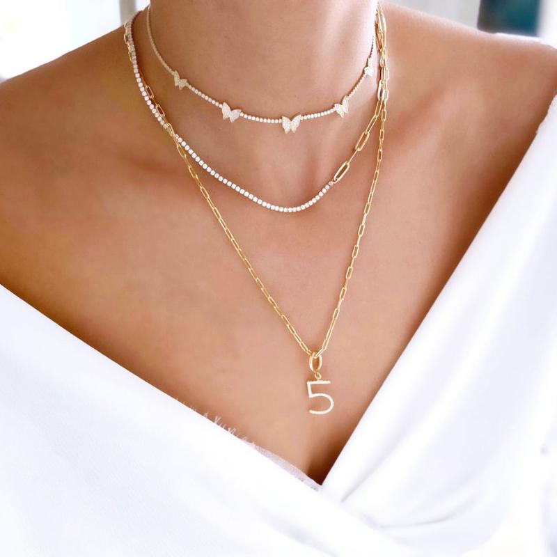 

Chokers Delicate Half Paper Clip Chain 2mm Cz Tennis Choker Necklace For Women Girls Charms 18K Wedding JewelryChokers
