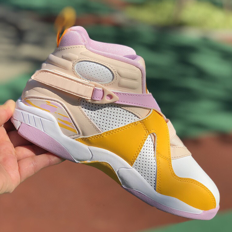 

Jumpman 8 Kids Basketball Shoes Youth Children Athletic 8s Orange Pearl Arctic Pink White for Boy Girls Sports Shoes size 22-37, As photo 2