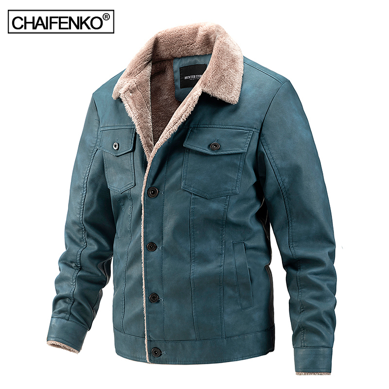 

Autumn Winter Fleece Warm Breasted PU Leather Jacket Men Casual Fashion Collar Jacket Coat Men Fashion Windproof Jacket Men 220816, Black