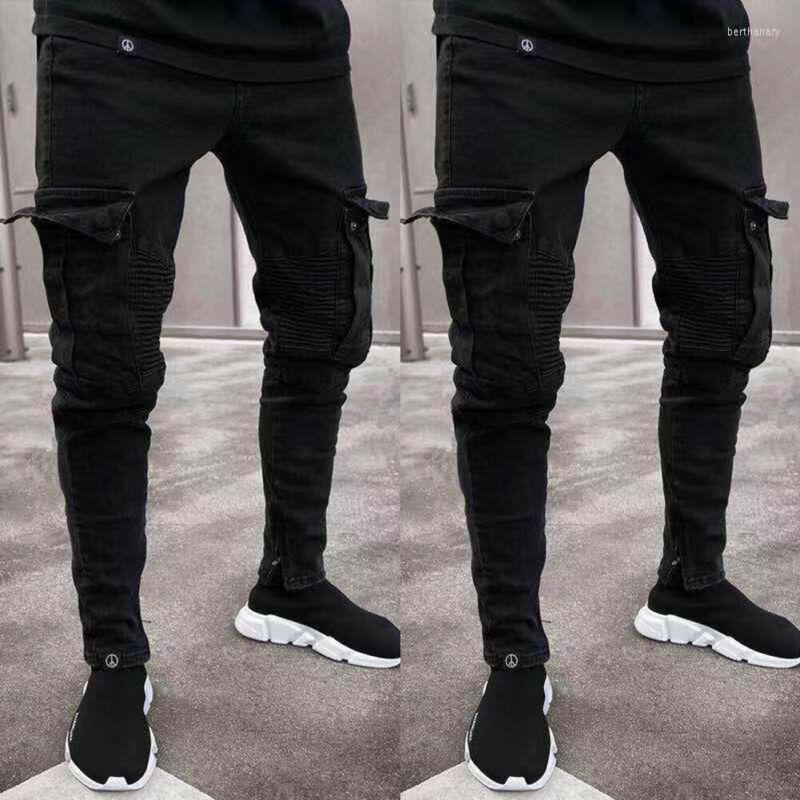 

Men' Jeans Men Denim Skinny Biker Destroyed Frayed Slim Fit Pocket Cargo Pants Ripped Distressed Hole Hip HopMen' Bert22, Black