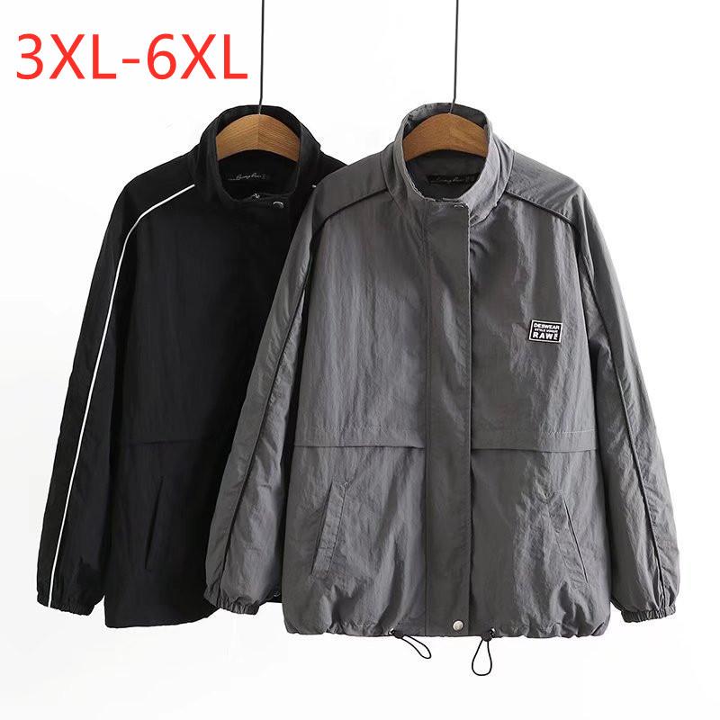 

Women's Plus Size Outerwear & Coats Ladies Spring Autumn Jacket For Women Large Loose Long Sleeve Black Gray Pocket Zipper Coat 3XL 4XL 5XL