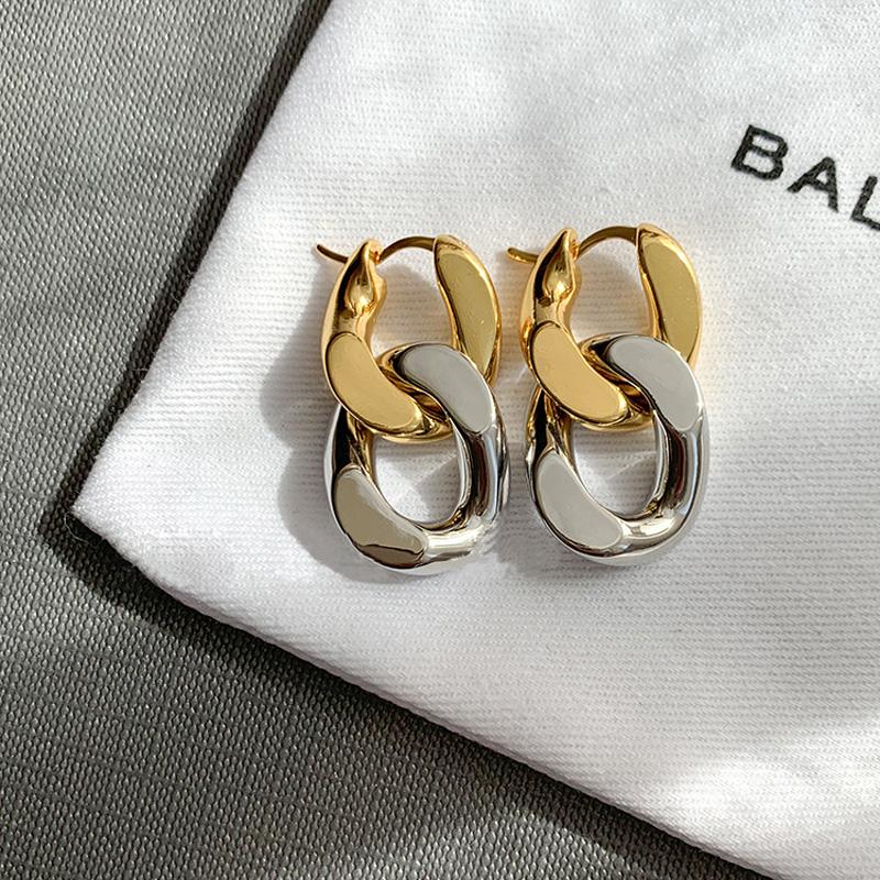 

Dangle & Chandelier Stainless Steel Thick Chain Earrings Gold And Silver Color Stitching Removable Double Used Drop For Women Ins Jewelry