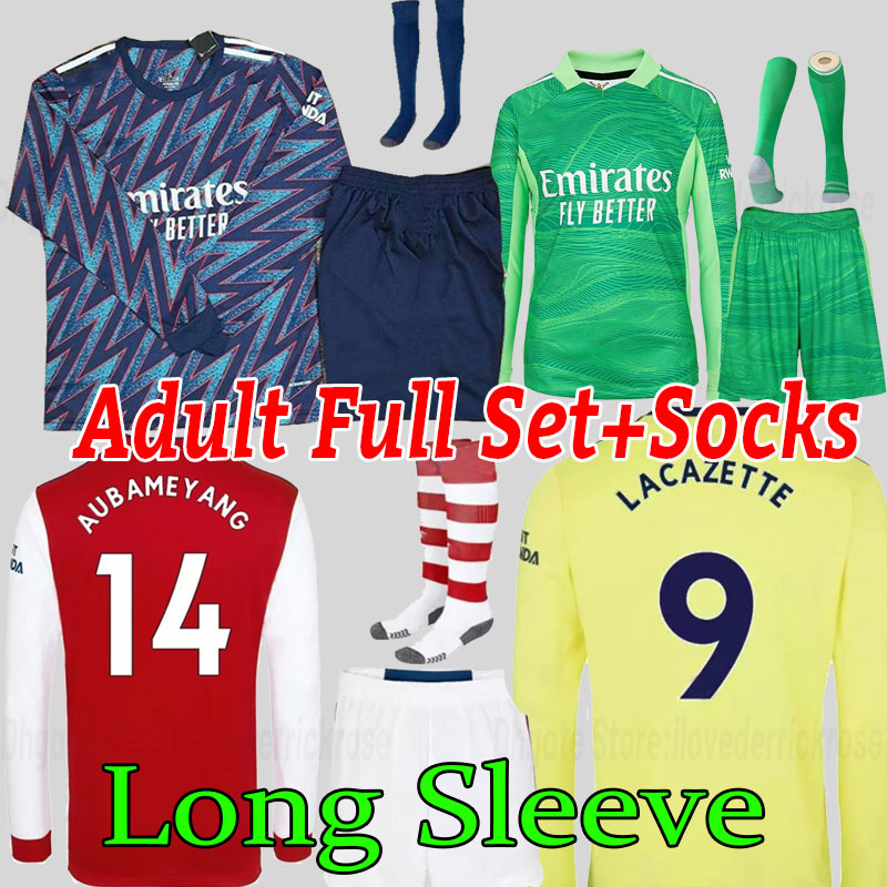 

long sleeve 21 22 Arsen soccer jersey away YELLOW Camisa Gunners PEPE SAKA THOMAS WILLIAN NICOLAS football shirts 2021 2022 SOCKS ODEGAARD Uniforms goalkeeper third