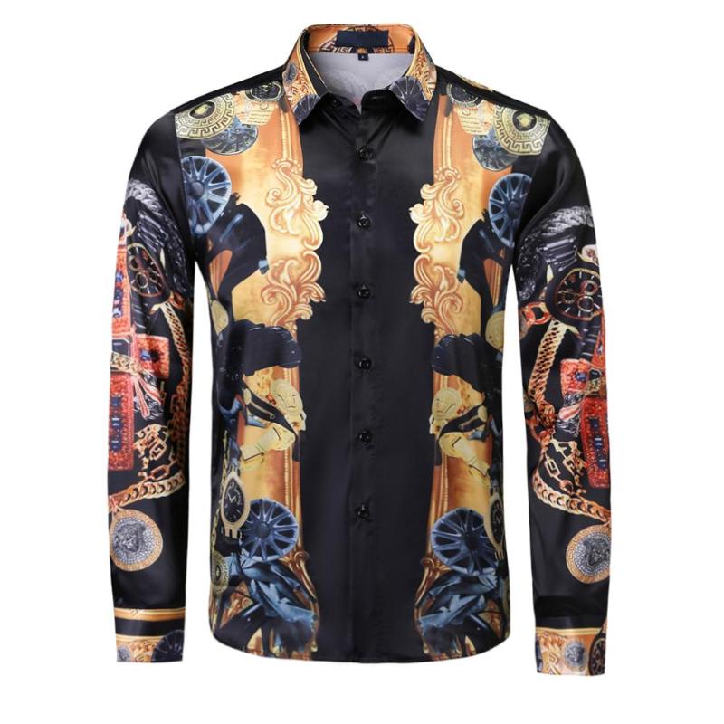 

Men' Casual Shirts Design Mens Fashion Printed Nightclub Long-Sleeved Slim Men Wedding Party Prom TopsMen' Men'sMen, Black