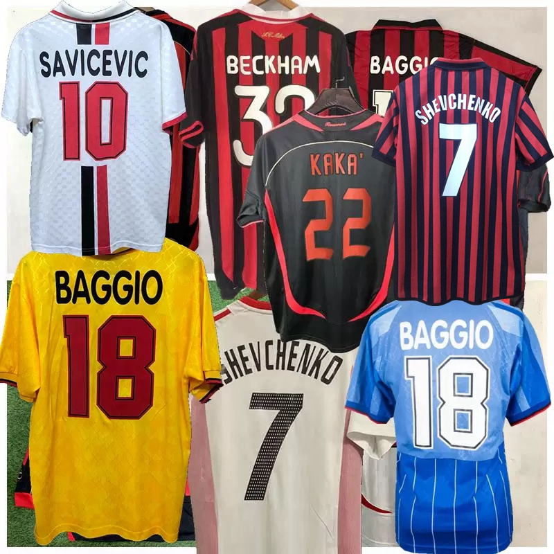 

Retro classic Milan soccer jerseys 1991 92 93 94 95 96 97 98 99 2000 01 02 03 04 05 06 07 09 2010 PIRLO MALDINI KAKA Shevchenko WEAH AC RONALDINHO BAGGIO football shirt, 1991 home