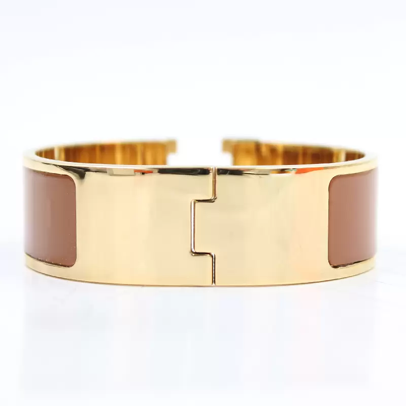 

High Quality Cuff Stainless Steel 18mm Width Classic Gold Bracelet Women Men Enamel Bangle H Orange Jewelry Wholesale
