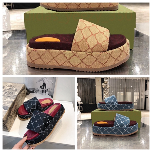 

Designer Slides Slippers Thick bottom Sandals Letter Embroidery mini double G Fashion lady Platform Wedges Sandal Beach High heel With Box, With tag