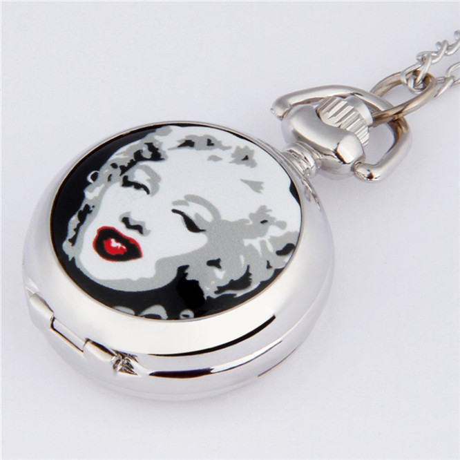 

10pcs WATCHES European and American foreign trade small enamel beauty head Hepburn pendant Fashion necklace pocket watch-2, Black