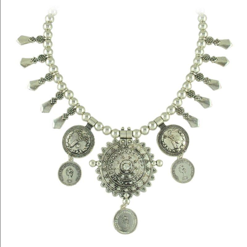 

Chokers Bohemian Silver Ball Chain Big Round Disc Coin Tassel Collar Statement Necklace Ethnic Tribal Boho Turkish Collares Jewelry
