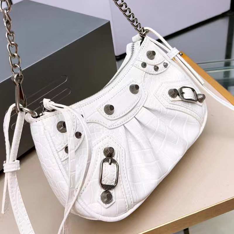 

Evening Bags Arrival Women lady mini Shoulder Bag Design Pleated Cross Body Messenger With Coin Purse Girl locomotive rivet street Handbag real leather metal strap, Multi-color