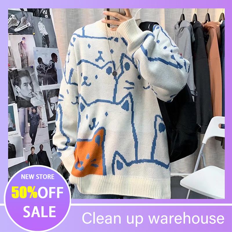 Men's Sweaters Mens Autumn Casual Orange Polar Bear Pattern Trendy Slim Korean Cotton Long Sleeve Round Collar Male Warm PulloversMen's