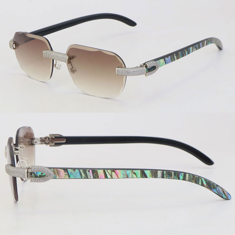 Original Seashell Inside Black Buffalo Horn Sunglasses for Women 3524012 Fashion Luxury Diamond Cut Lens Style Metal Rimless Male Female Sun Glas