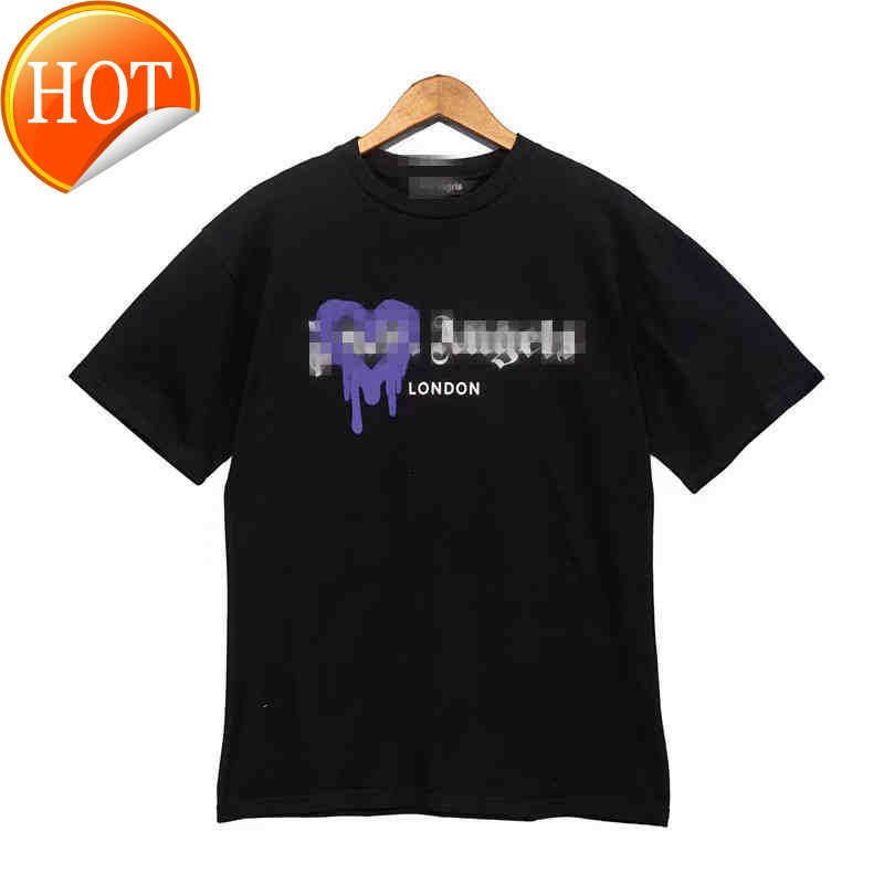 

European and American Trend Men t Shirt Plamangels Correct Version Tide Brand Love Spray Printing Loose Men' and Women' Short Sl, White powder