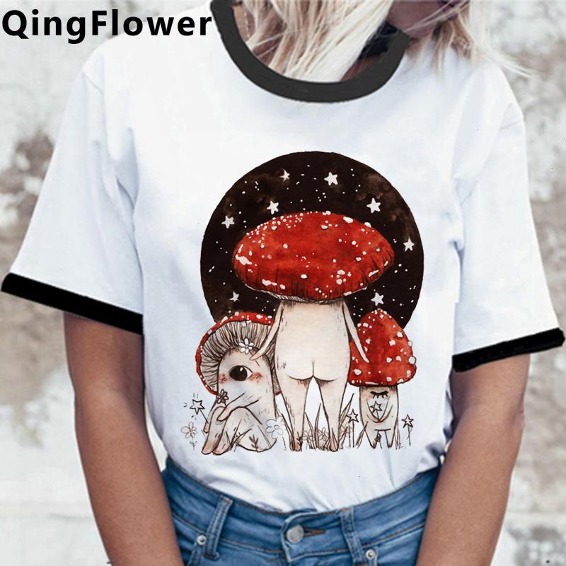 

Mushroom Summer Top T Shirt Female Harajuku Couple Clothes Tumblr Plus Size Kawaii White Aesthetic, 55195