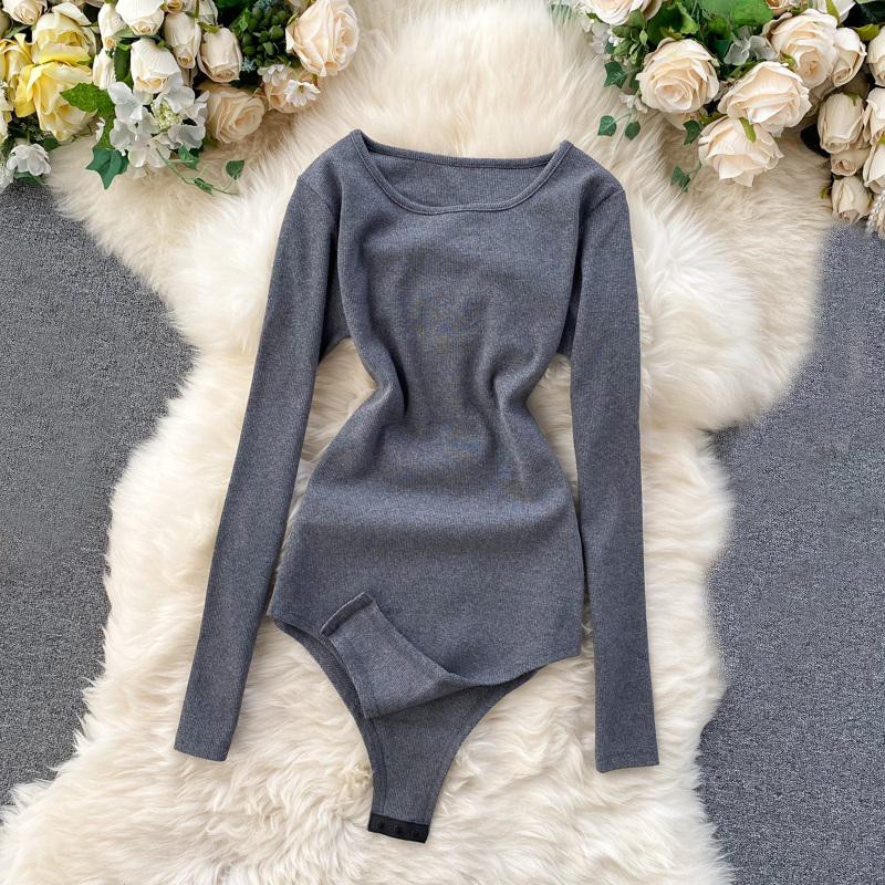 

Women's Two Piece Pants Spring Autumn Women T-Shirt Playsuits Slim Long Sleeve Bottoming Bodycon Bodysuits Female All Match Solid Rompers Bo, Black