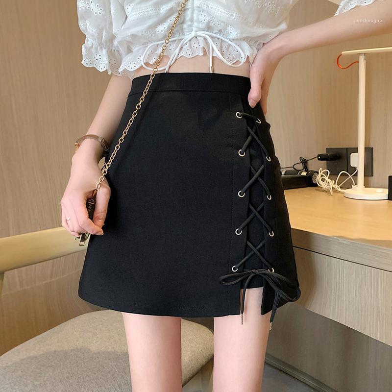 

Skirts Black Half-length Skirt Female Spring Autumn Split Short 2022 Design High Waist Thin A-line