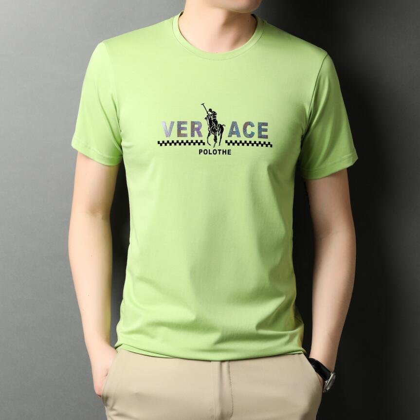 

Short-sleeved t-shirt men's 2022 summer new trendy brand round neck printing avocado green men's thin cotton t-shirt, W1