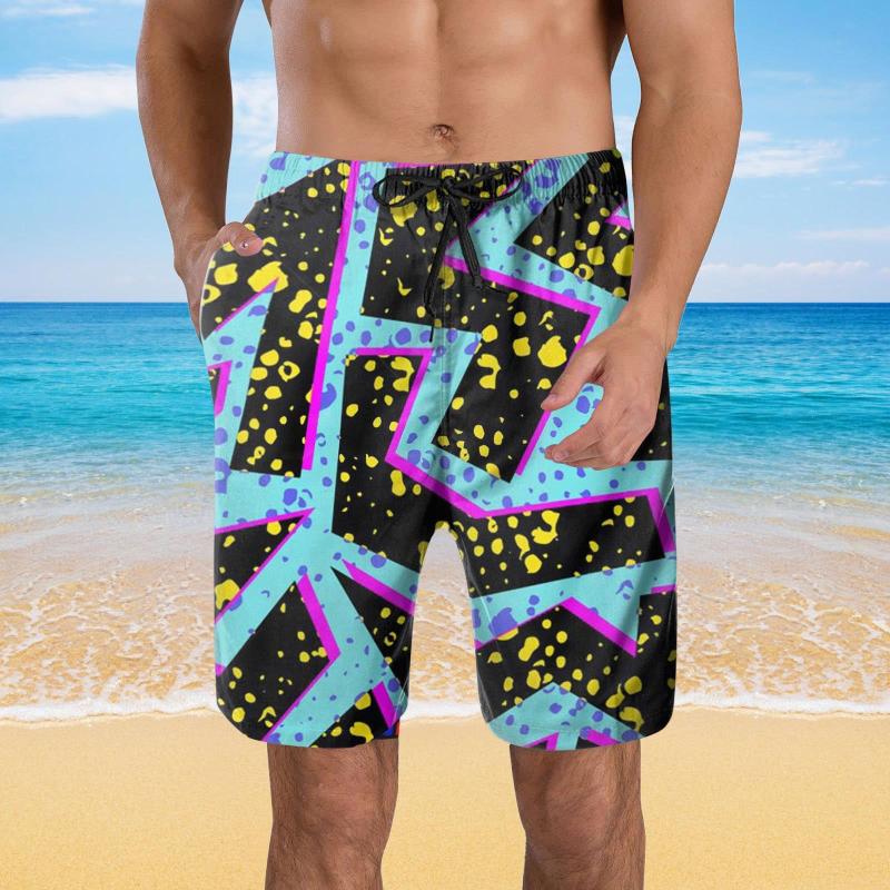 

Men's Shorts Beach Short Mens 80s 90s Swim Retro Fun Novelty Party Mesh Lined Quick Dry Men Bathing Suits ShortMen's, Black