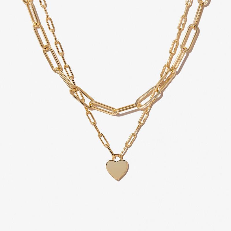 

Pendant Necklaces Fashion Women Simple Double Layer Heart Paper Clips Chain Necklace Sexy Party JewerlyPendant