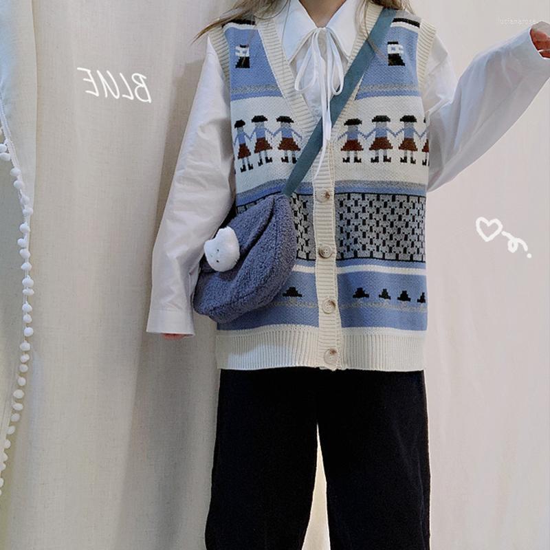 

Women's Vests Fashion Autumn Women Knitted Vest Sweater Tops V Neck Sleeveless Loose Waistcoat Vintage Folk-custom Single-breasted Female Lu, As shown