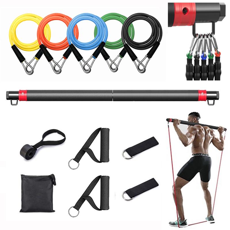 

Resistance Bands Band Set With Strength Training Bar Yoga Pull Rope Elastic Fitness Exercise Gym Equipment For Home BodybuildingResistance