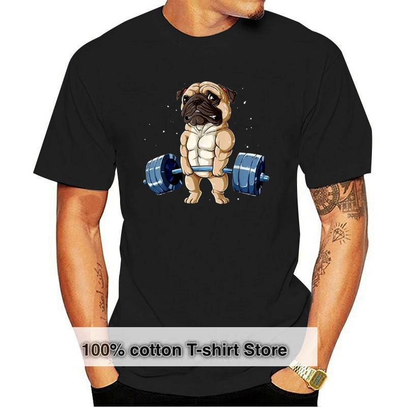 

Men' T-Shirts Pug Weightlifting Funny Deadlift Men Fitness Gym Workout Tee T-Shirt Printed ShirtMen, Beige