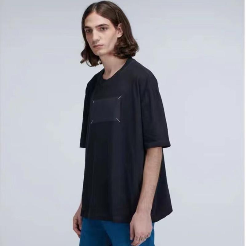 

Men's T-Shirts Style Margiela Cotton Square Pattern T-Shirt Men Women Summer Black Tee Loose Short Sleeve With Label Street Fashion Tshirt