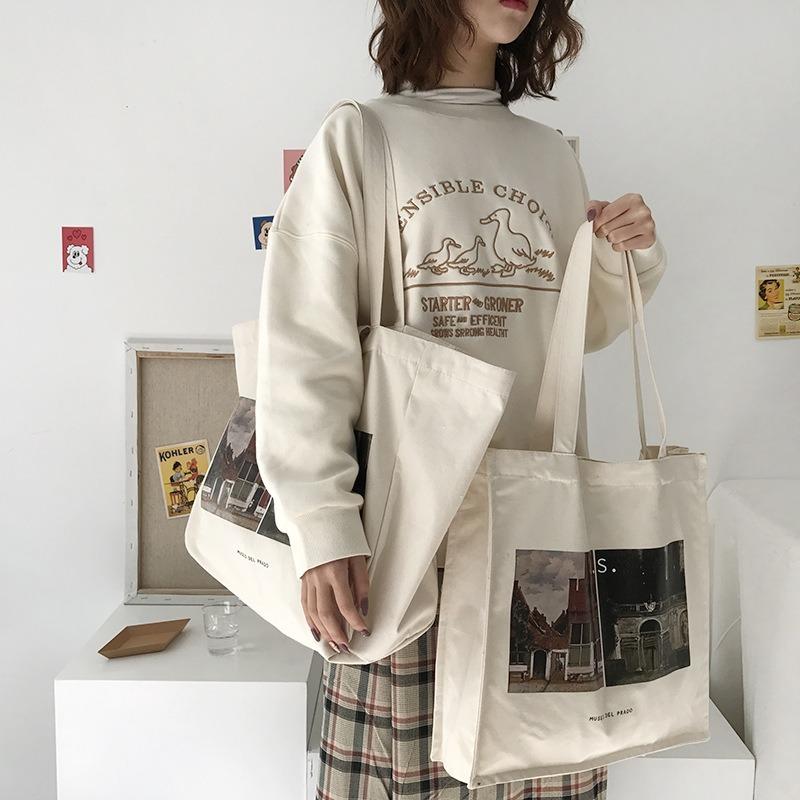 

Evening Bags Women Canvas Shopping Bag Prado Museum Pictures Female Cotton Cloth Shoulder Eco Handbag Tote Reusable Grocery Shopper BagsEven, Square