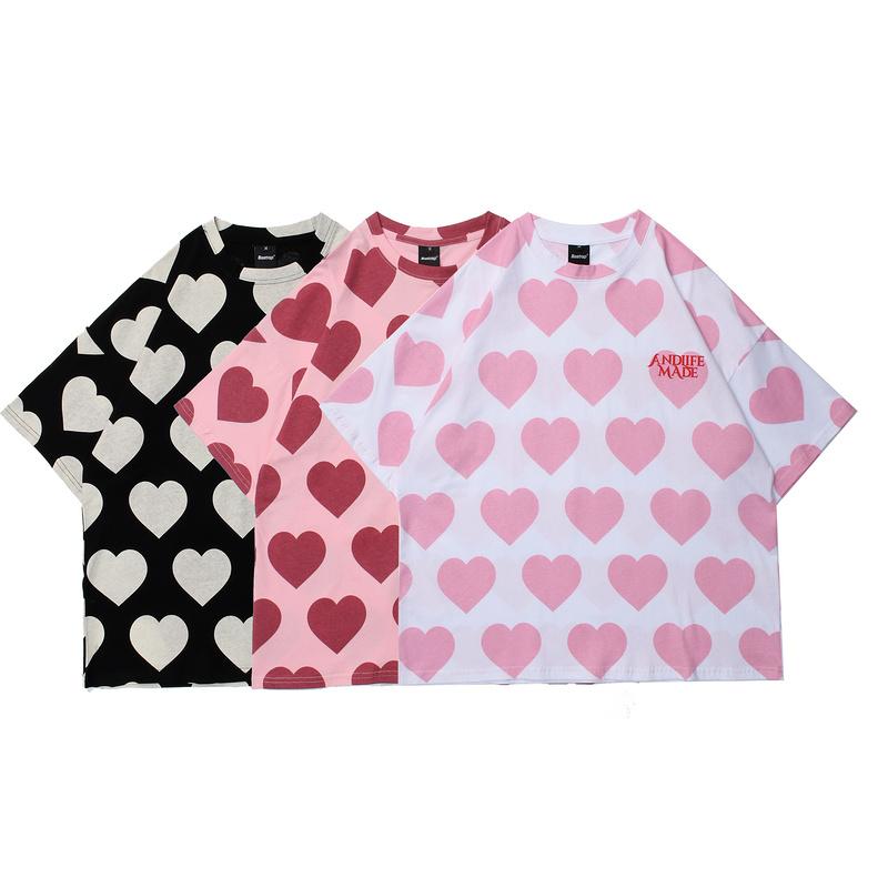 

Men's T-Shirts 2022ss Top Quality Peach Heart Print Tee Men Women Couple Cotton T-shirt Hip Hop High Street Casual Oversize Beach T Shirt, Black