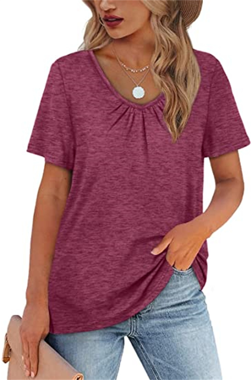 

Women's Tops flapper V-neck T-shirt short sleeve casual summer top, Photo color