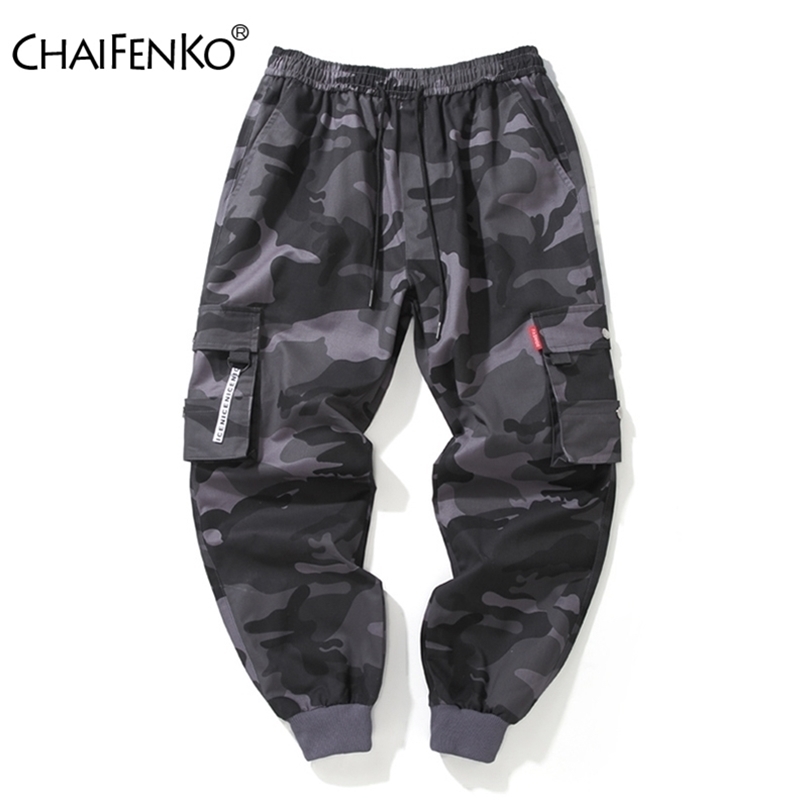 

CHAIFENKO Brand Mens Joggers Pants Camouflage Cargo Pants Men Hip Hop Skateboard Jogger Fashion Casual Beam Feet Pant Men M-8XL 201128, Gray