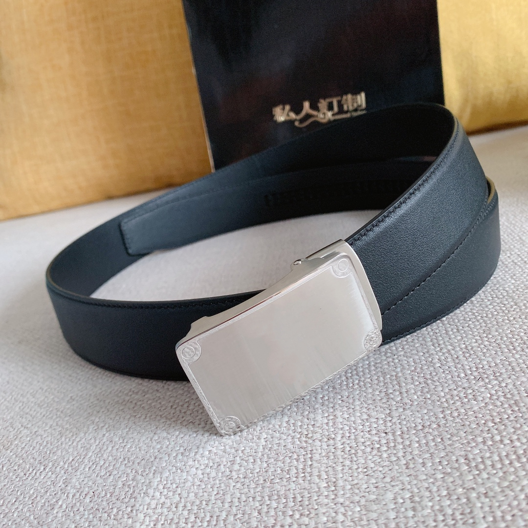 

Men's Business Designer Leather Double Sided Fashion Belt Classic Letter Triangle Buckle Belts Men 8 Styles Available Width 3.5cm Steel Buckle, Black