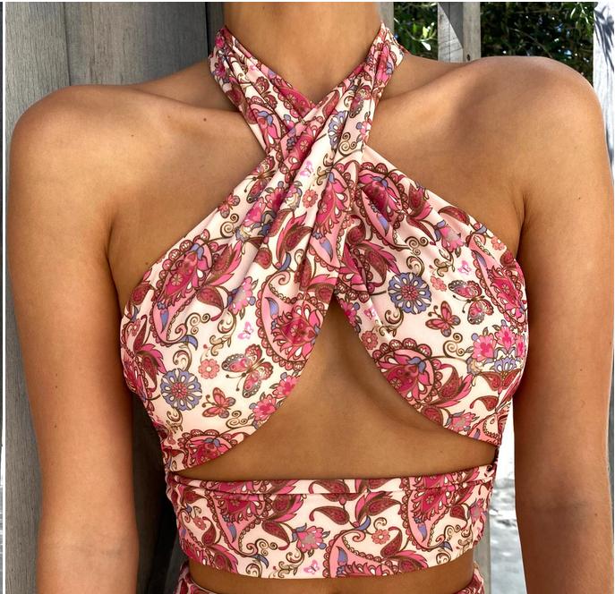 

Women' Tanks & Camis Sexy Women Summer Halter Bandage Tank Top Ladies Casual Slim Fit Print Crop Jumper Club Party Wear Girls CamisoleWomen, Coral red