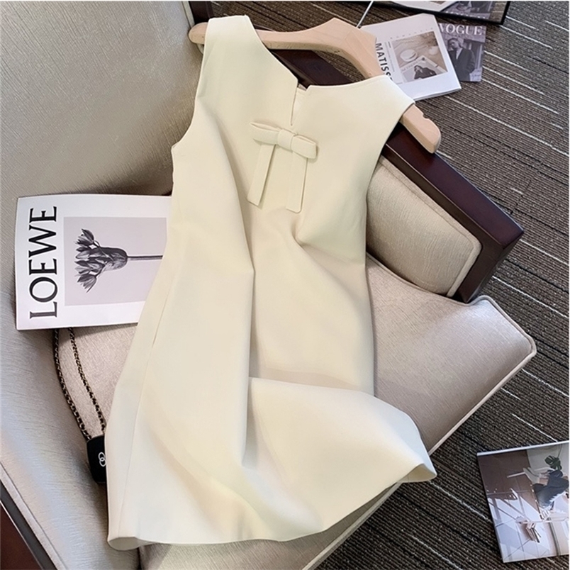 

Sleeveless Bodycon Mini Dresses Women Summer Basic Solid Party Sexy Hepburn Style Elegant Sweet Bow A line Vestidos 220613, Apricot