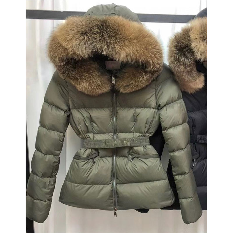 

Designs Brand Down Jacket Top Quality Women Lady Girl down Coats Duck fur Collar Fluffy Downs Foxes Warm Belted Casual, Brown