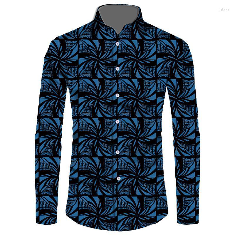 Men's Dress Shirts Wholesale Price Polynesian Tribal Design Casual Men Large Big Size Long Sleeve Button Shirt Male Autumn
