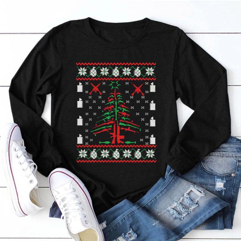 

Women' Christmas Print O Neck Long Sleeve Casual Blouse Top Black Hoodies Women Aesthetic For Sweetshirts & Sweatshirts