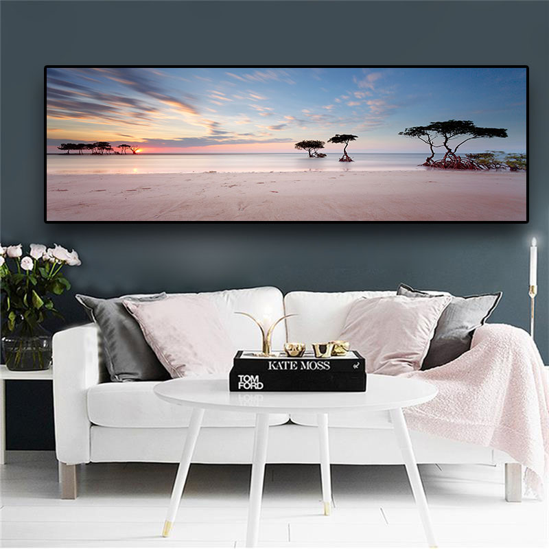

Natural Tree and Beach Sky Landscape Posters and Prints Canvas Painting Mediterran Scandinavian Wall Art Picture for Living Room