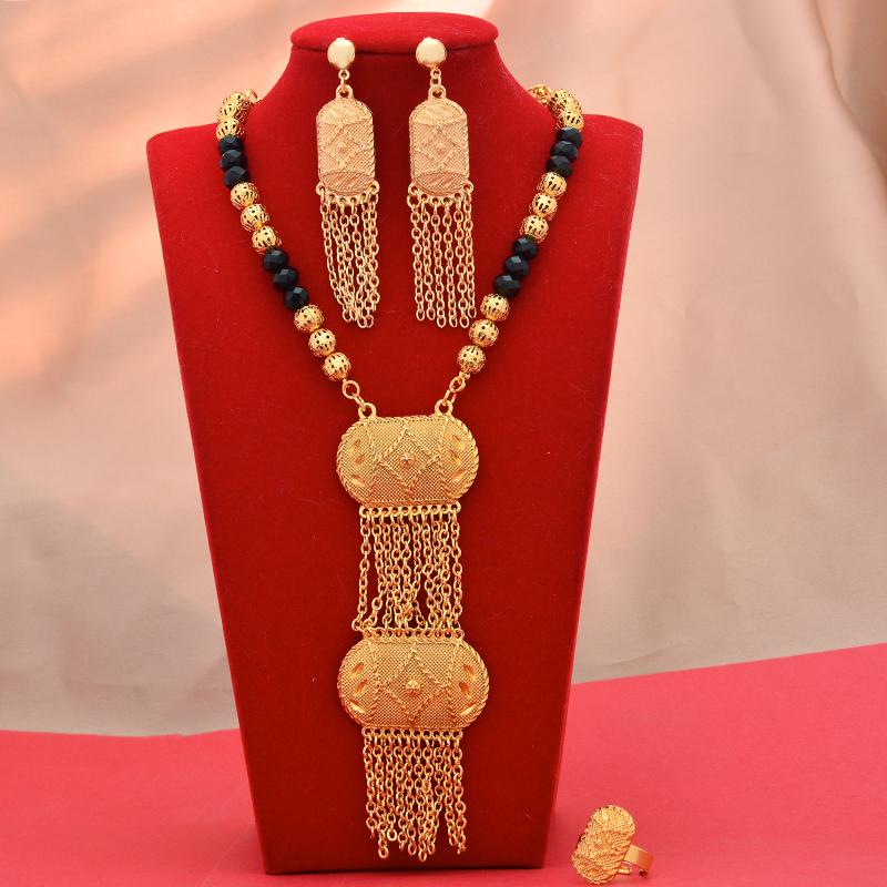 

Earrings & Necklace Luxury Gold Color Dubai Jewelry Sets For Women Men African Ethiopian Bracelet Wedding Set Party GiftsEarrings, As pic