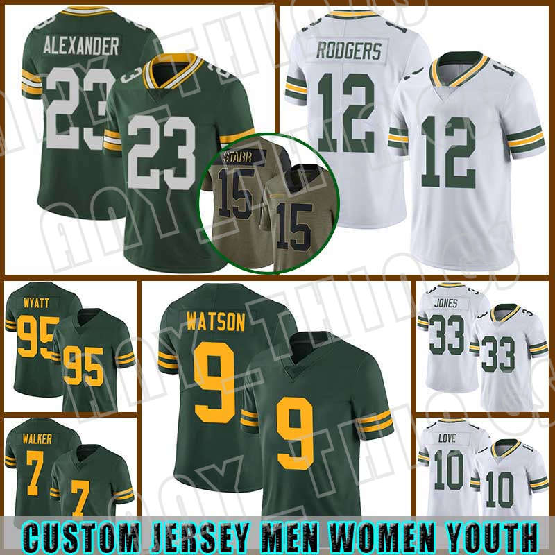 

12 Aaron Rodgers 23 Jaire Alexander 28 Dillon Love Football Jersey Aaron Jones Christian Watson Quay Walker Devonte Wyatt Randall Cobb Packer Reggie White Bart Starr, Custom youth(bzg)