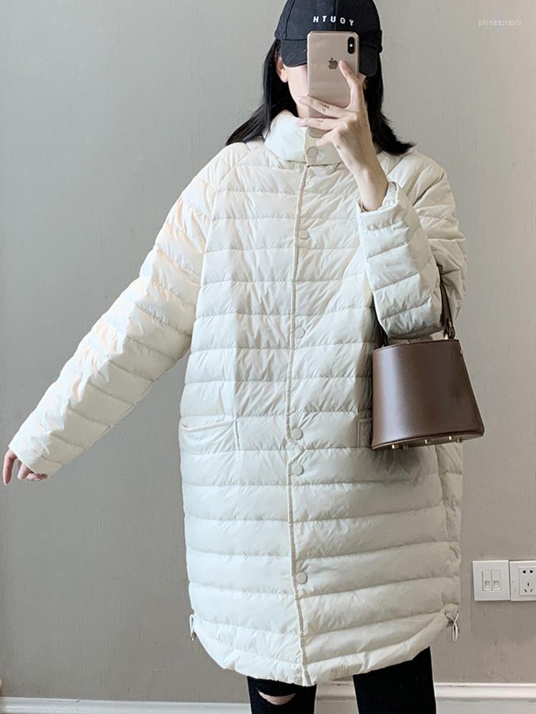 

Women' Down & Parkas Ailegogo Casual Female Ultra Light White Duck Long Jacket Autumn Women Lightweight Loose Warm Parka Chic Outwear Phin2, Beige